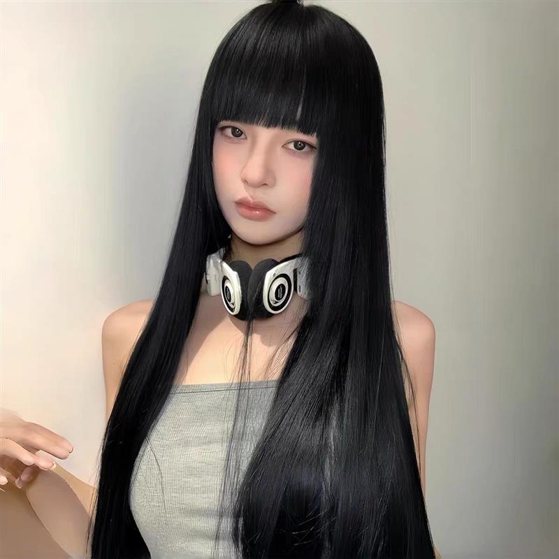 假发女长发80cm黑色超长直发lolita齐刘海自然彷全真发jk全头套式