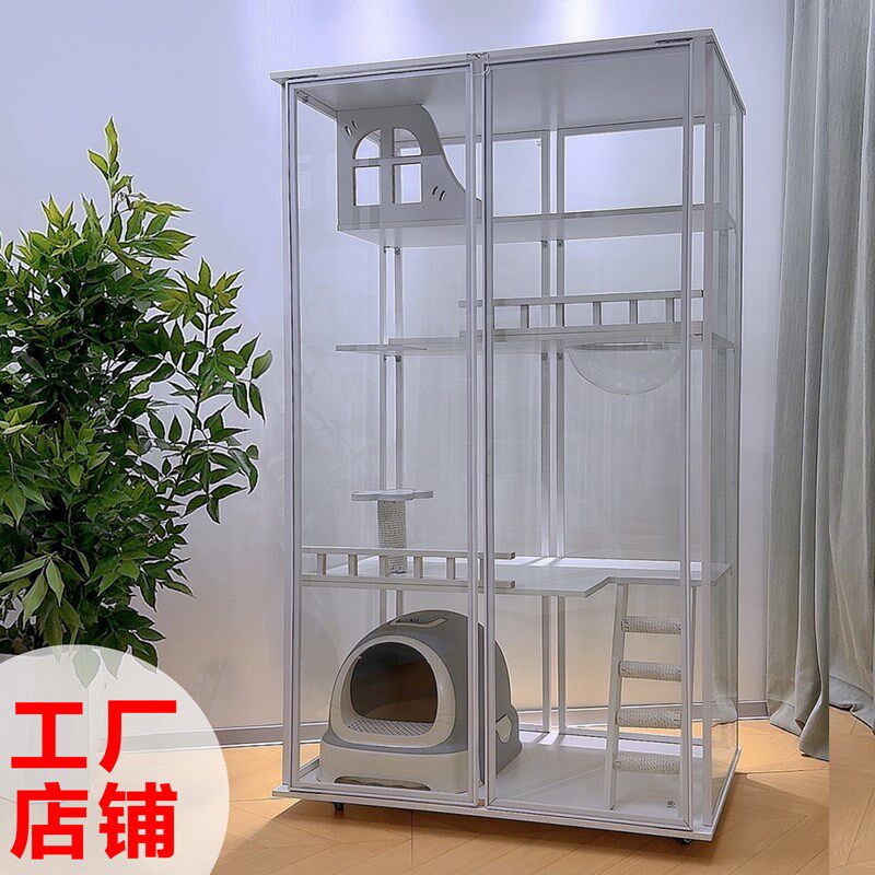 全景玻璃猫别墅家用实木猫笼子大型高颜值猫舍豪华猫屋子猫柜室内