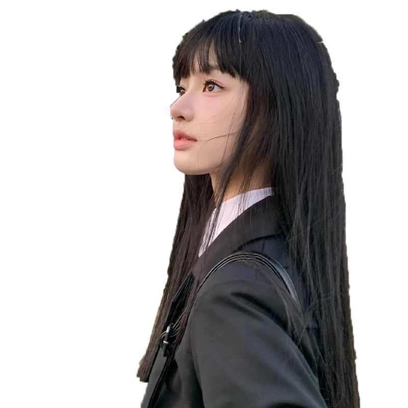 haerin同款黑长直假发女长发日常自然仿真发齐刘海长直发全头套式