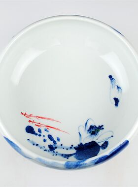 景德镇陶瓷器 青花手绘写意水浅金鱼缸盆养水仙荷花睡莲 家居摆件