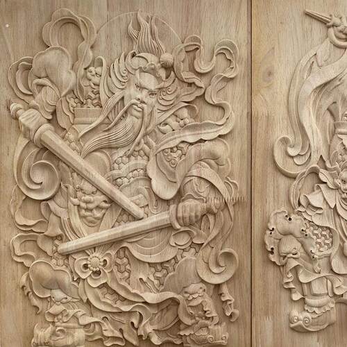 东阳木雕中式高端实木复古方形入户门头仿古门神画浮雕刻木质挂件