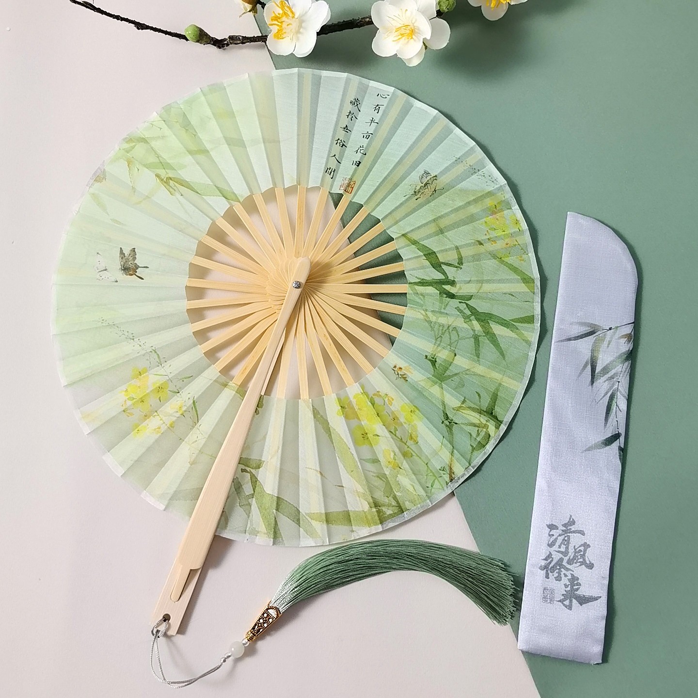 折叠团扇可携式风车扇子随身旋转圆扇古风舞蹈扇汉服旗袍走秀纳凉