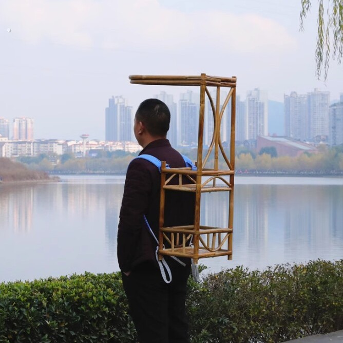 背篓背小孩宁采臣同款古代书生多功能居士网红古风背篓卖货郎摆摊