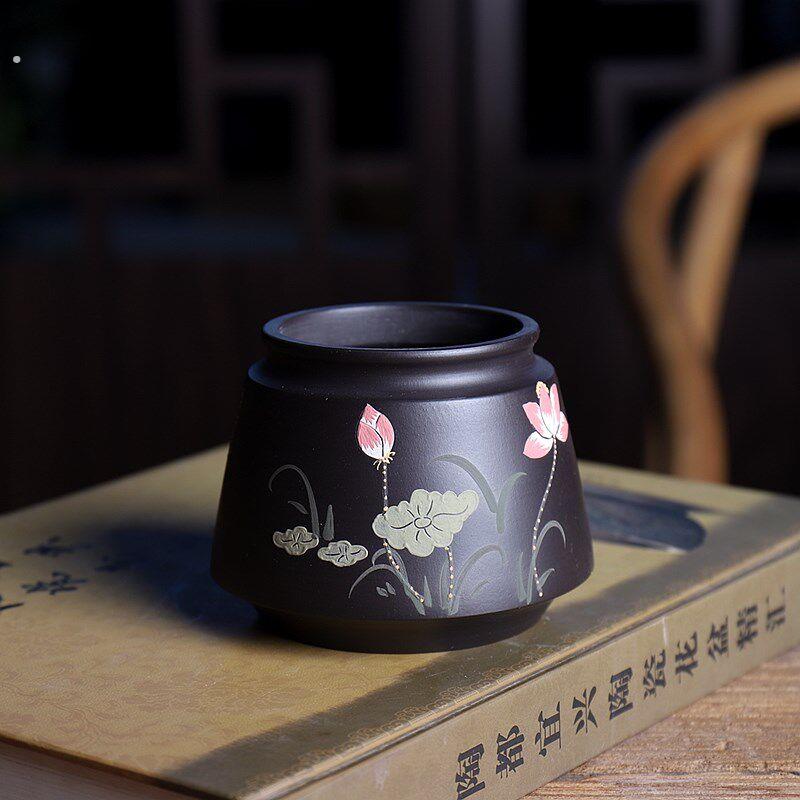 大束口圆盆可配底托 原矿黑朱泥/青泥 全手工制作 贡局款