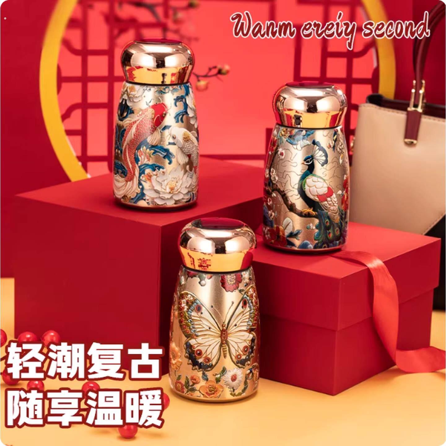 手绘国风迷你冷热二合一显温316不锈钢保温杯可携式女士泡茶水杯