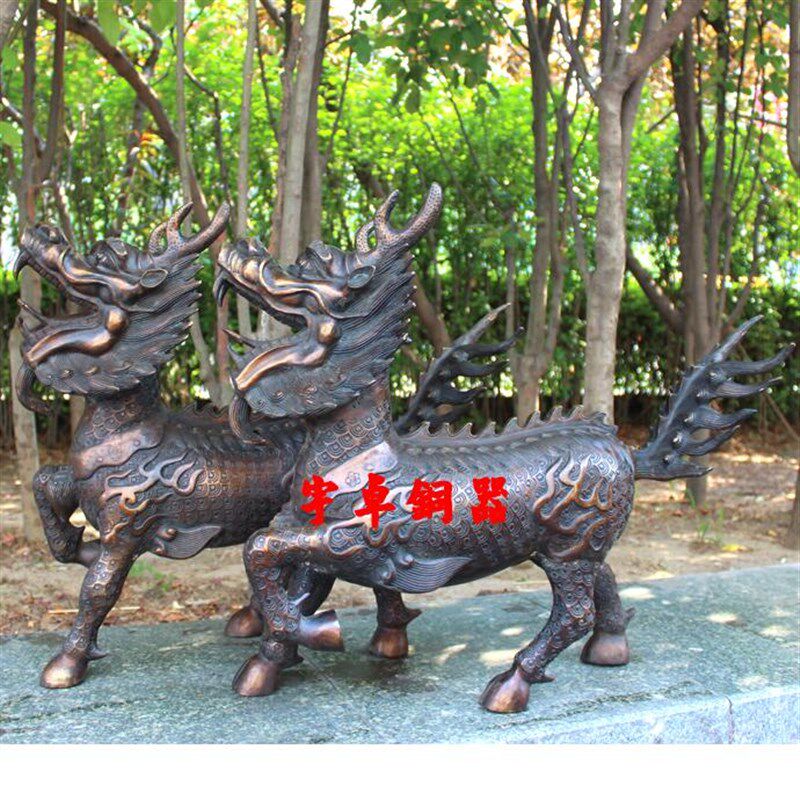 宇卓铜器 纯铜麒麟 紫铜色对麒麟 大号小号家居工艺品财摆件