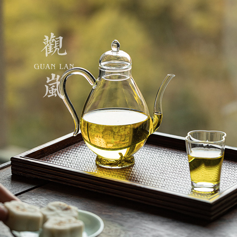 美人壶手工玻璃绿茶壶家用冷泡茶专用手执壶精美仿宋泡茶壶花茶壶