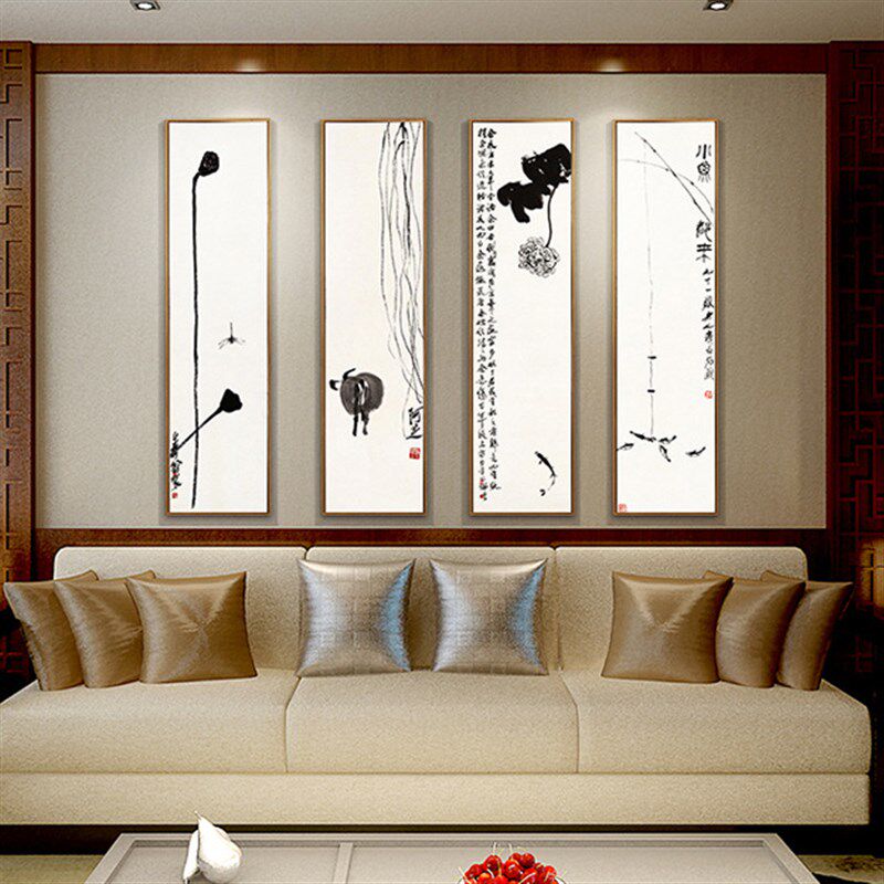 客厅装饰画玄关挂画三联四联中式家居工艺画室内艺术画齐白石国画