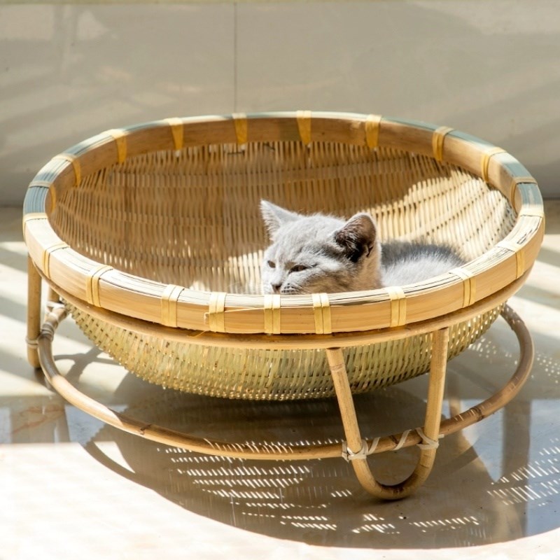 手工竹编猫窝夏天凉窝四季通用竹编制品网红创意幼猫咪宠物猫窝