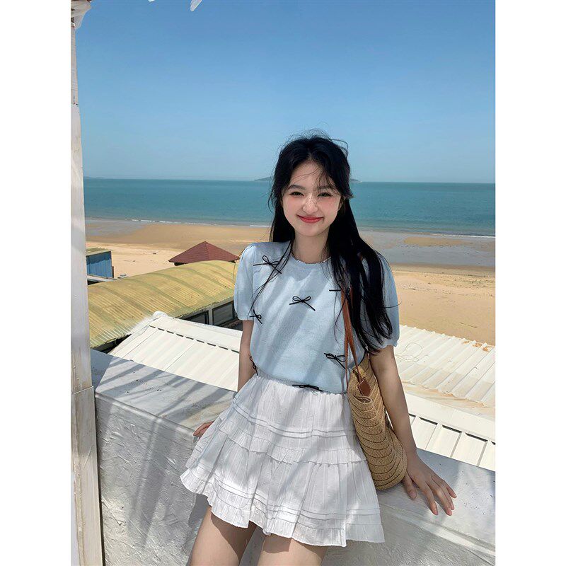 范雯雯 夏日甜点 高腰A字蓬蓬半身裙女甜美白色高级感短款裙子