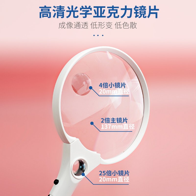 放大镜高清带灯手持式大镜面儿童学生老人阅读专用看手机科学自然
