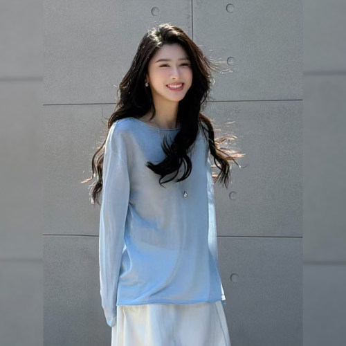 微透轻薄宽松长袖T恤女