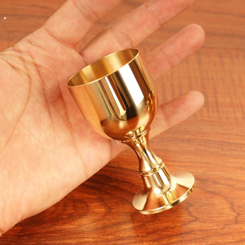 纯铜镜面高脚酒杯老式白酒黄铜小酒盅家用祭祀供奉铜杯子纯铜酒杯