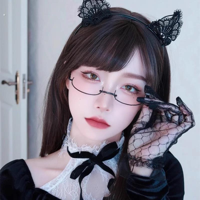 下半框眼镜女眼睛装饰可爱镜架御姐纯欲风无镜片镜框复古度数可配