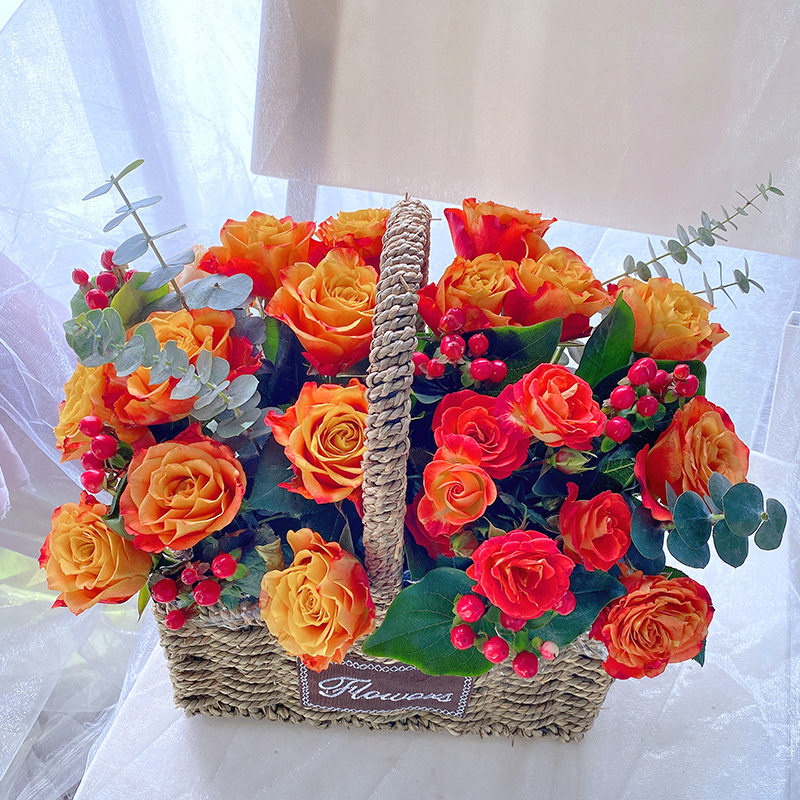 手提花篮鲜花北京同城速递生日玫瑰混搭花束向日葵母亲节花店配送