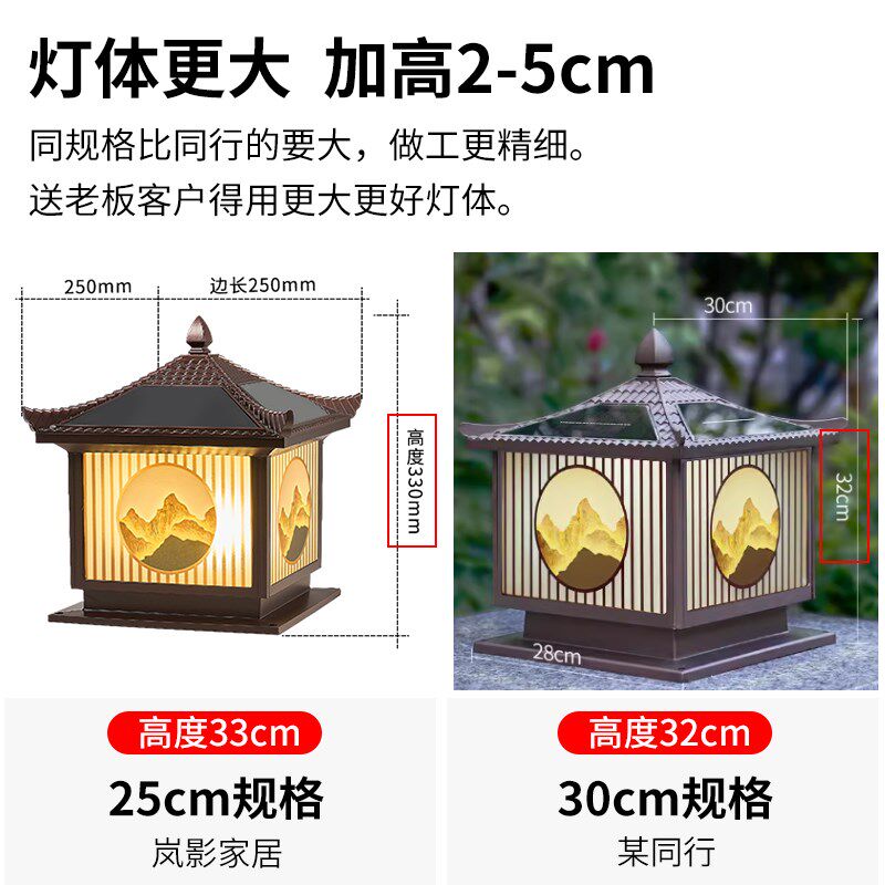 佳墅别墅柱头灯太阳能农村户外庭院门柱灯大柱子灯围墙院立柱灯