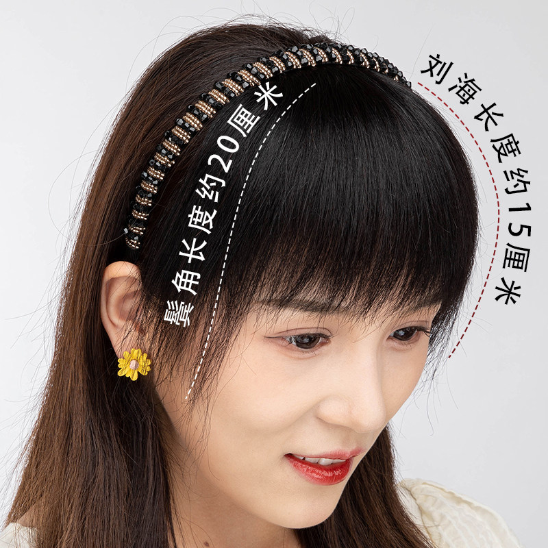发箍刘海一体式真发辫子碎齐齐遮白发头帘前额假发片女头顶补发片
