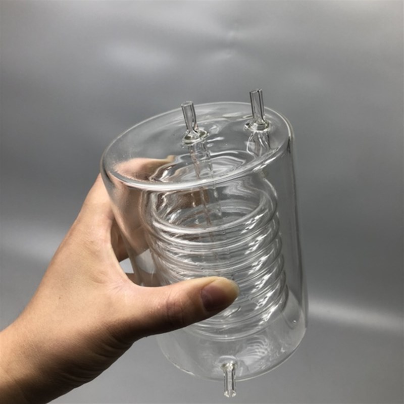 订制蛇形冷凝器玻璃蛇形管直径100毫米内螺旋直径12共6圈接口6mm