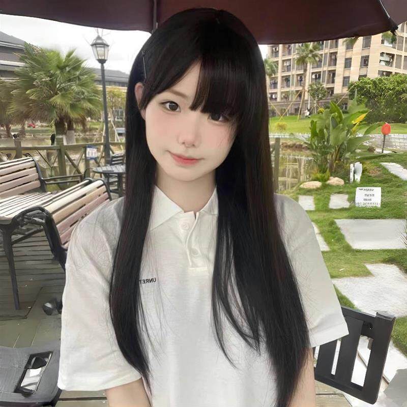 假发女长发黑棕长直发圆脸Lolita日常自然少萝软妹黑长直jk全头套
