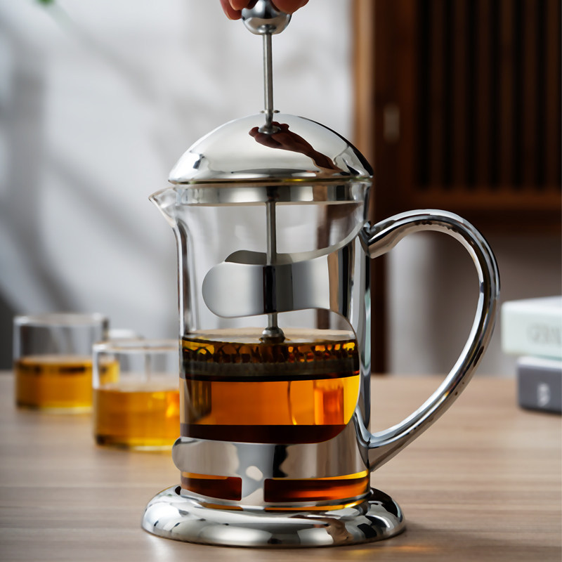 雅风雅士壶玻璃泡茶壶不锈钢耐热冲茶器法压壶咖啡壶茶壶滤压茶壶