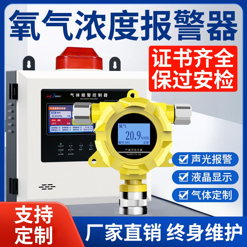 氧气浓度报警器固定式实验室氧含量O2浓度检测仪气体泄漏传感器