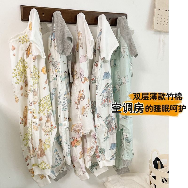 儿童连体睡衣两层纱布睡袋宝宝夏季婴儿连体衣空调房夏天薄款夏季