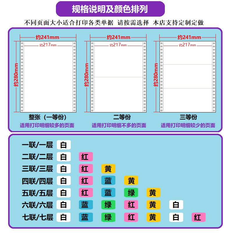 电脑打印纸一联二联三联四联234联二三等份 定制定做加编码印表格