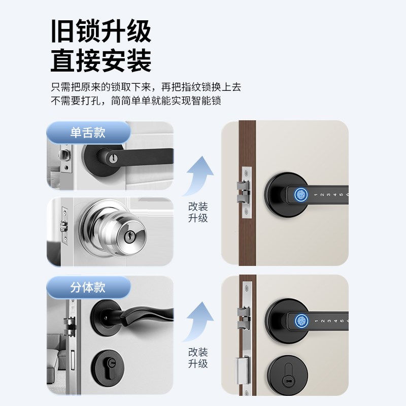 室内房间木门指纹锁卧室密码锁家用办公室老式球形单舌电子智能锁