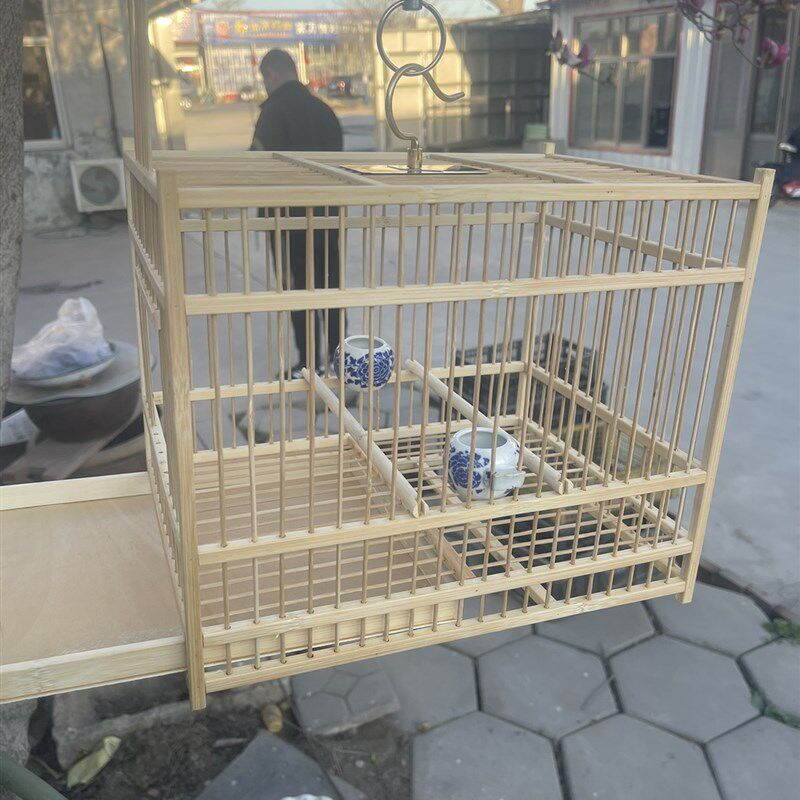 竹笼绣眼黄鸟笼小型鸟竹制鸟笼方笼文鸟笼黄豆鸟笼