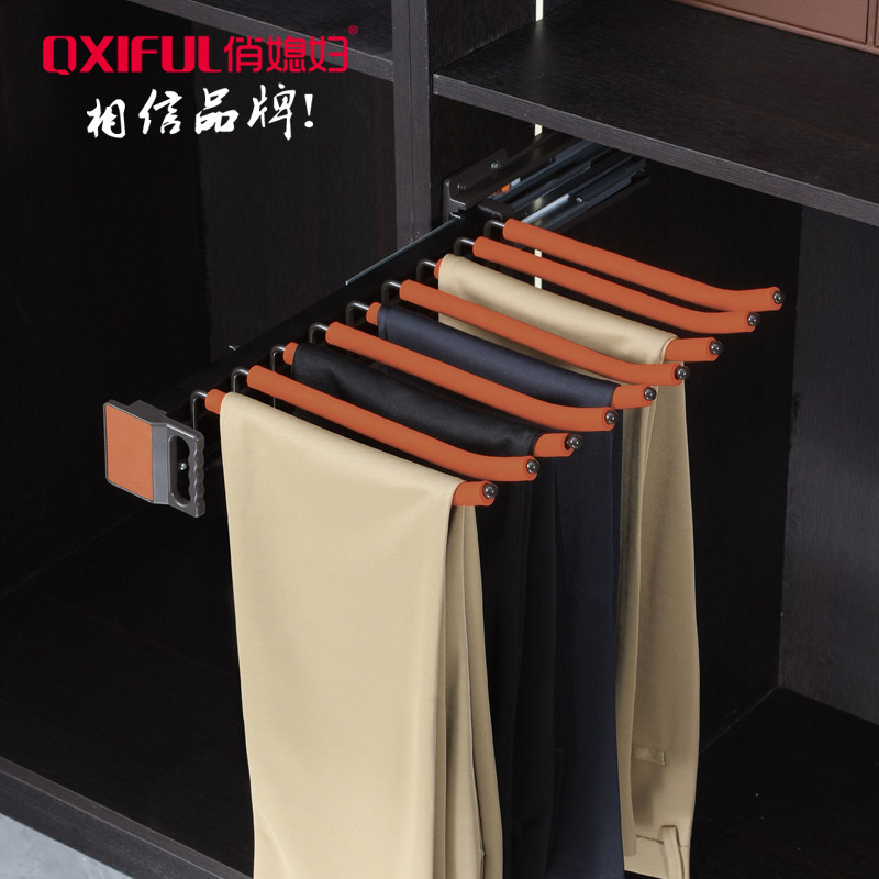 阻尼防滑顶侧装衣柜裤架伸缩家用内置滑轨抽拉式柜内西裤拉篮挂架