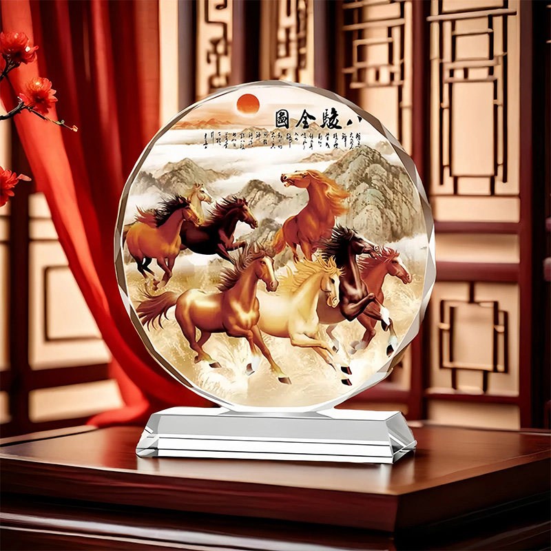 八骏图马水晶摆件招财马到成功公司办公室高端生肖吉祥物开业礼物