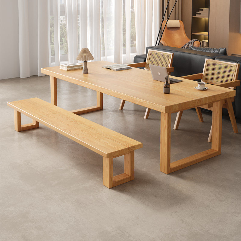 莫比恩餐桌简约现代实木长方形办公家用原木色框架可定制家用饭桌
