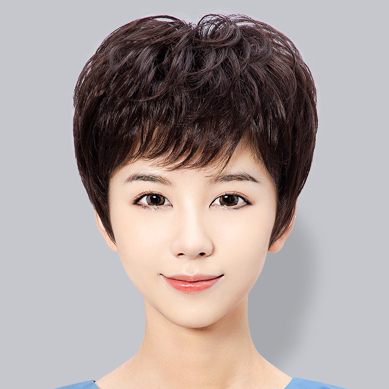 假发短发女妈妈款真发全真人发全头套中老年女士假头发自然假发套