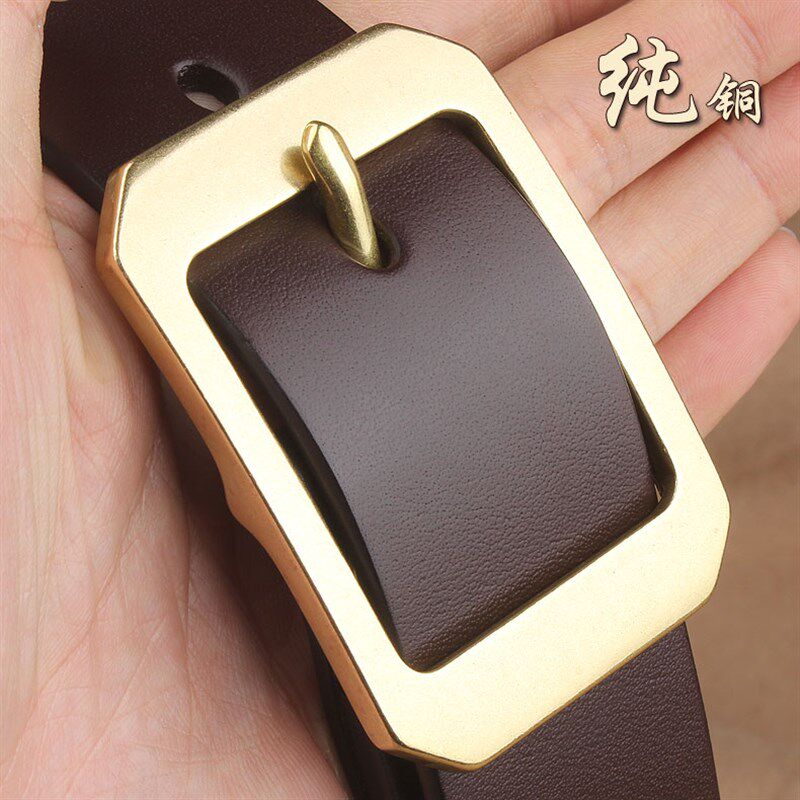皮带男士真皮铜扣真牛皮男式裤带头层牛皮黄铜针扣复古腰带3.8cm