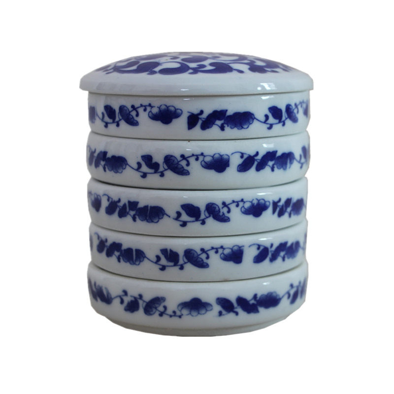陶瓷墨碟景德镇青花瓷器绘画具用品带盖颜料盘五层调色盒文房四宝