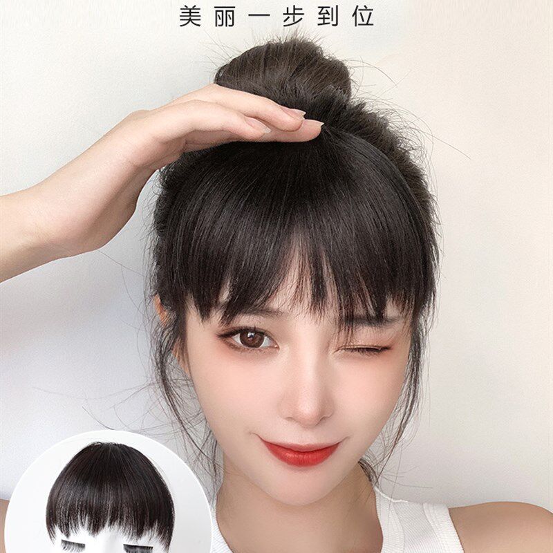 真发刘海假发女 真人发丝自然前额流海 网红假刘海发片无痕留海贴