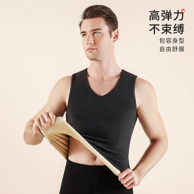 蚕丝保暖背心男士加绒加厚冬季德绒无痕发热内搭打底内衣上衣秋衣