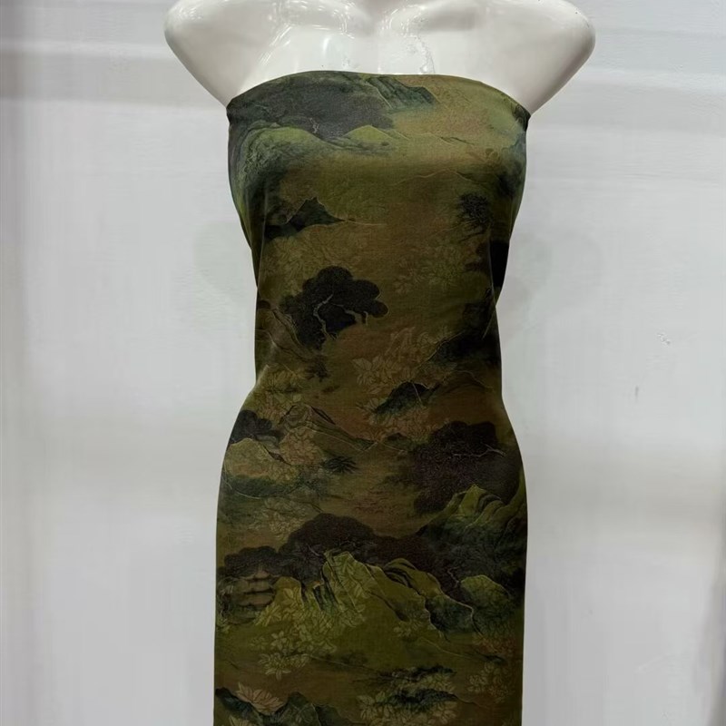 春夏全人丝薯莨香云纱布料花萝提花旗袍裙子套装裤子上衣服装面料