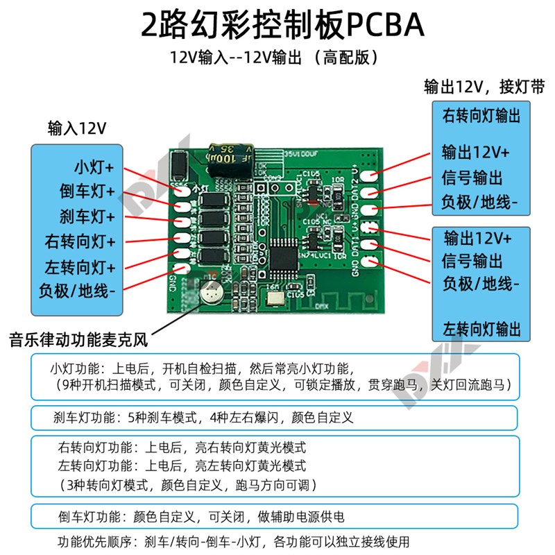 汽车尾灯改装蓝牙APP模块 幻彩转向跑马追光灯带驱动刹车左右爆闪