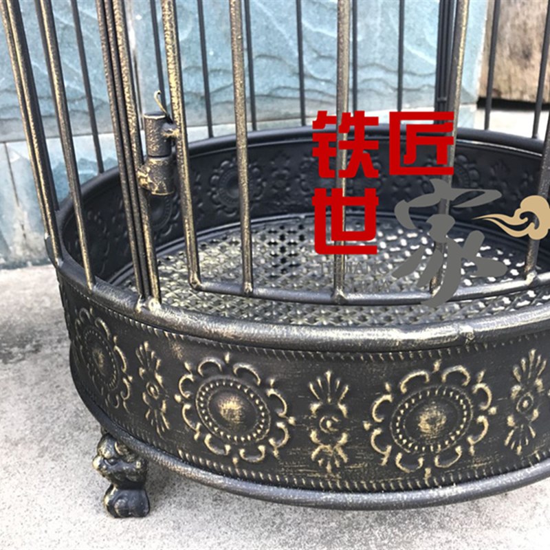 装饰鸟笼 大号 铁艺复古鸟笼摆件 青铜色鸟笼道具 橱窗鸟笼软装