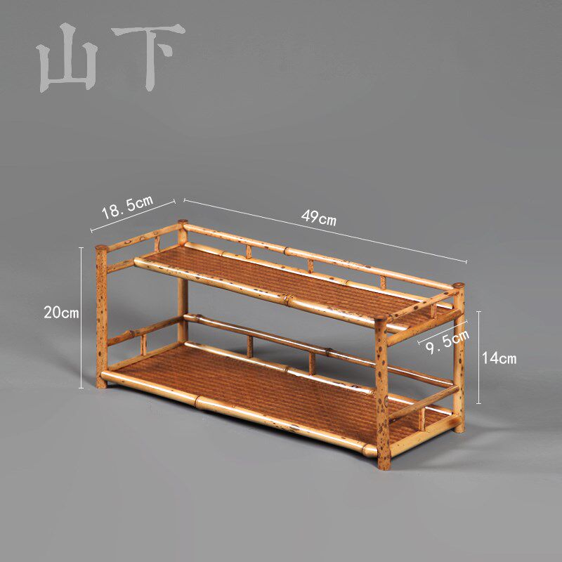 梅鹿竹制双层茶杯架子茶架茶具收纳架紫砂壶展示架功夫茶道置物架