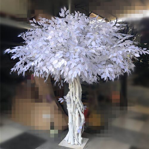 仿真大型白色假榕树实木许愿树商场服装店室内装饰造景落地舞台摆