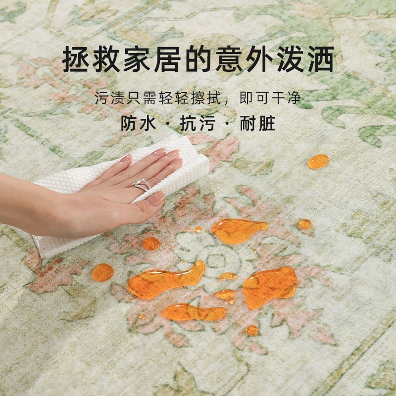法式地毯客厅2025新款免洗可擦卧室床边毯房间绿色轻奢高级地毯垫