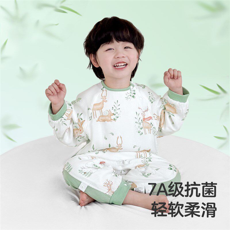 婴儿竹棉纱布睡袋春秋款宝宝分腿防踢被子儿童夏季空调房护肚睡衣