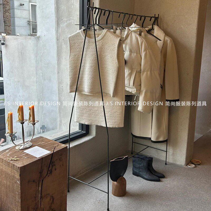 韩国买手店服装展示架落地式挂衣架黑色实心中岛架女装个性货架