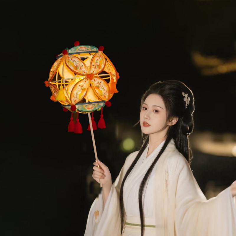 马年竹编滚灯灯笼diy材料包元宵节学校自制绣球花灯成品拍照道具