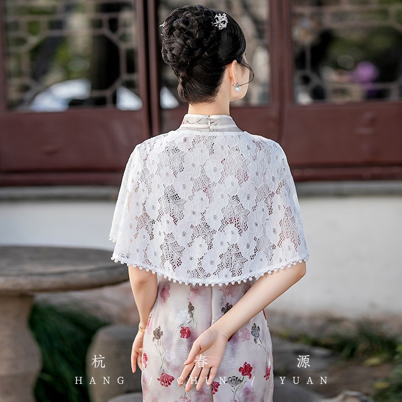 夏披肩配旗袍外搭圆领斗篷小披风女礼仪宴会礼服配饰蕾丝坎肩开衫
