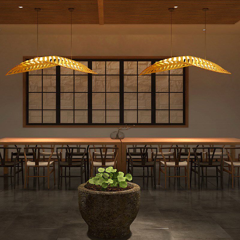 设计师客厅吊灯酒店民宿餐厅餐桌茶室木艺装饰原木风鱼骨创意灯具