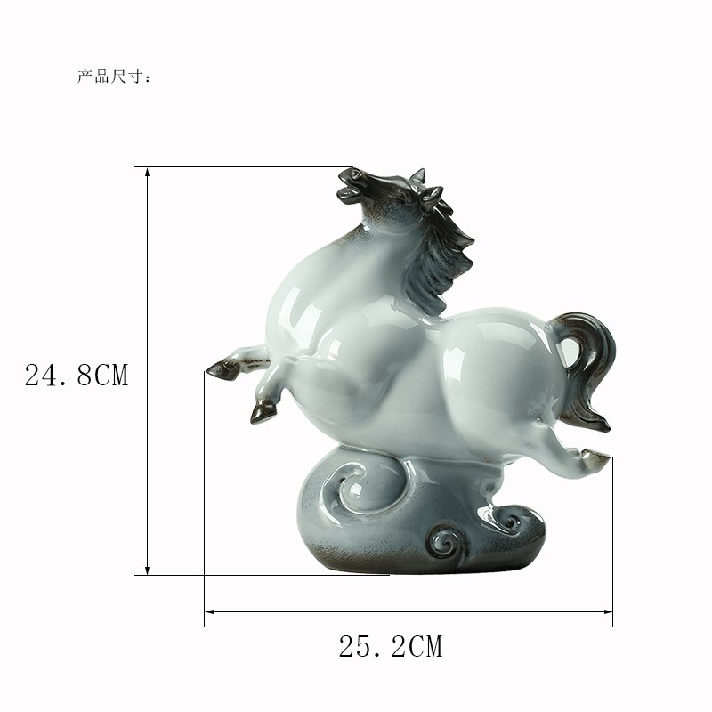 久造陶瓷唐马摆件新中式招财工艺品客厅书房摆设玄关办公桌装饰品