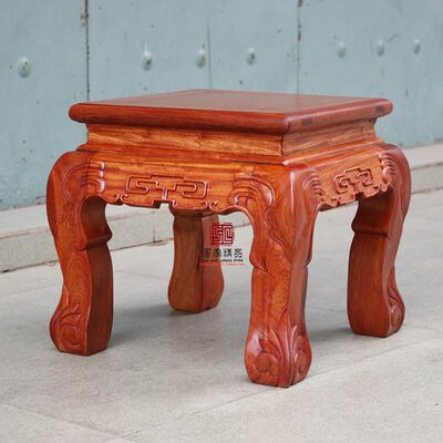 凳子中式实木换鞋凳大果紫檀矮凳板缅甸花梨木雕花虎脚凳